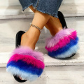 Wholesale Attractive Design Colorful Furry Fluffy Outdoor or Bedroom Slides Slippers For Ladies